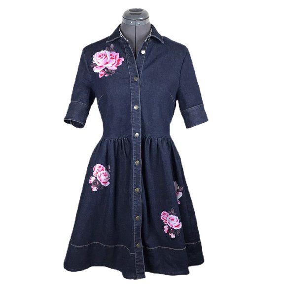 # Kate Spade - Broome Street Denim Rose Dress Sz 6 - Picture 1 of 14